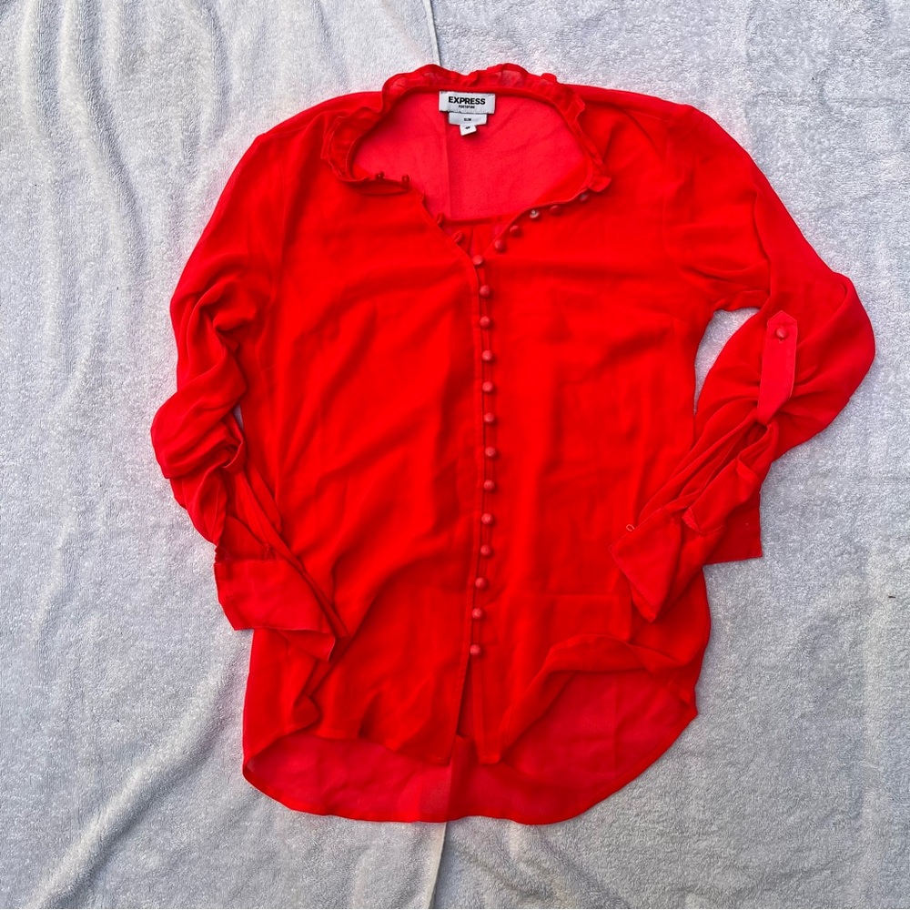 Express Women's HOT PINK Button-Up Top size XS SHEER